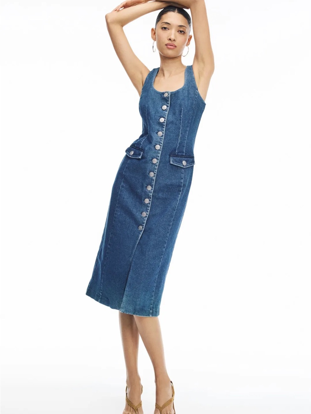 Toccin Raven Scoop Neck Button-Front Denim Midi Dress - Picture 7 of 10